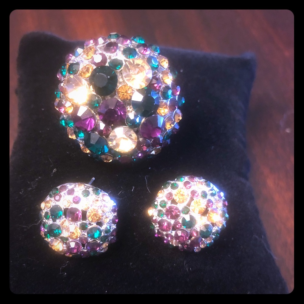 Mardi Gras earring and ring set